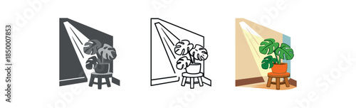 mindful home corner of home with potted monstera wooden stool and sunlight beam