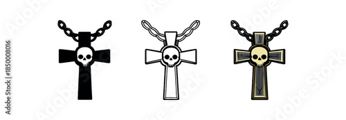 crypt relic cross pendant with skull center hanging chain