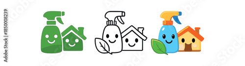 eco cleaning child friendly cleaner icon bottle smiley house and leaf sign