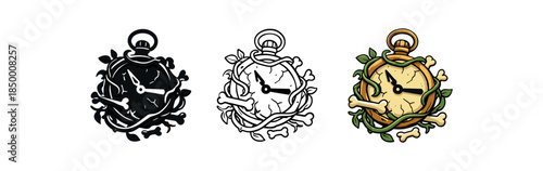 time and decay pocket watch tangled vines and tiny bones