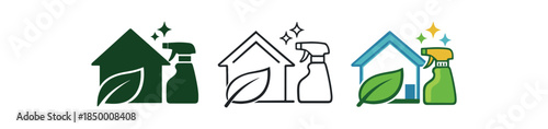 eco cleaning eco cleaning logo concept house leaf spray bottle and gentle sparkles