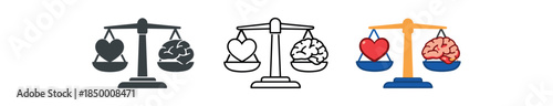 emotional intelligence simple scale icon one side heart other side brain balanced