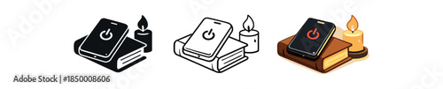 digital detox phone turned off placed on book beside candle soft light