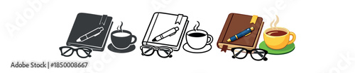 digital detox journal pen glasses and tea cup mindful writing