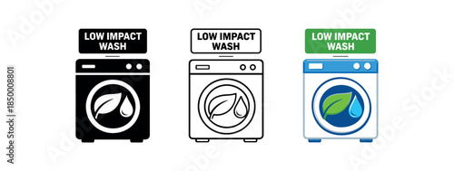 eco laundry small sign low impact wash above washer leaf and droplet icon