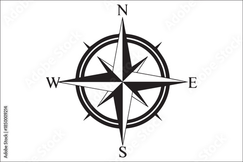 Detailed Black and White Compass Rose Illustration with Cardinal Directions
Classic Navigational Compass Rose Design in Monochrome Style