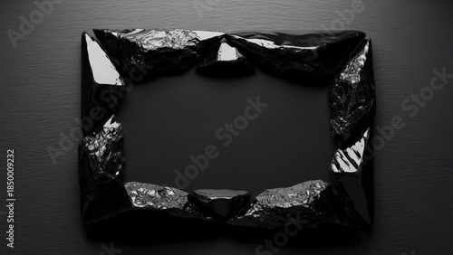 Abstract Black Textured Frame on Dark Background.