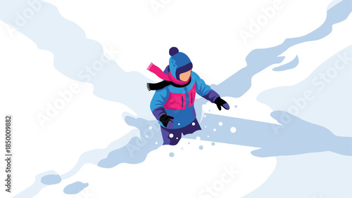 Winter adventure: child enjoying snow in vibrant winter gear