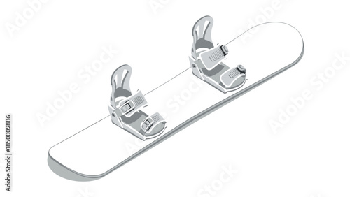 Isometric snowboard with bindings on white background
