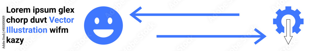 Fototapeta premium Workflow, communication, teamwork, process automation, data exchange, system integration. A happy face and a gear connected by arrows. Workflow and communication concepts