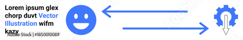 Workflow, communication, teamwork, process automation, data exchange, system integration. A happy face and a gear connected by arrows. Workflow and communication concepts