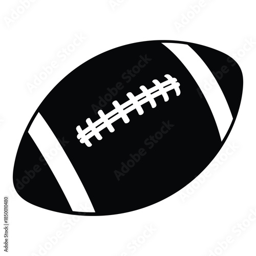 American football ball with white stripes and laces on white background