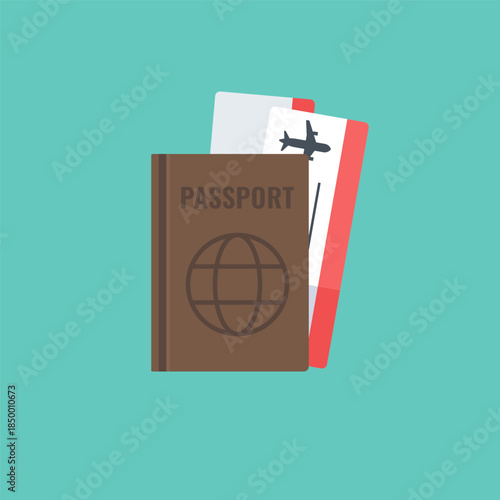 Passport And Airline Ticket Stack Travel Document Flat
