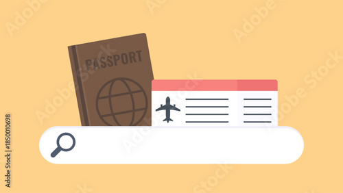 Travel Search Concept with Passport and Boarding Pass