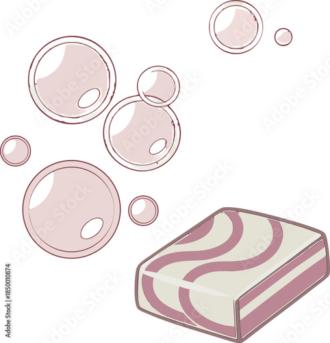 Decorative Handmade Soap Bar with Pink Wavy Patterns and Floating Bubbles