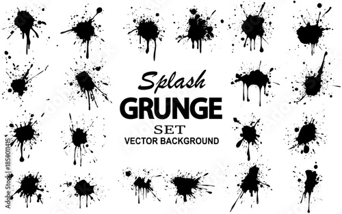 Vector black and white ink splash. Ink splash and stain set. Set of ink blots