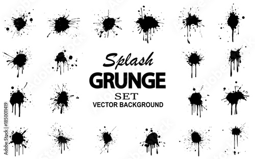 Vector black and white ink splash, blot and brush stroke. 