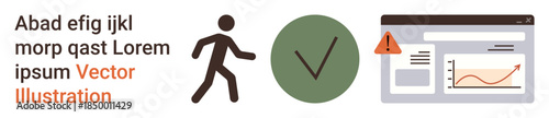 Risk assessment, data security, checklist completion, analytics monitoring, online tools, website safety. Display shows a person, checkmark warning sign and graph. Risk assessment and data security