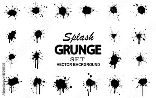 Vector black and white ink splash, blot and brush stroke.  Ink splash and stain set. Set of ink blots. Vector collection.