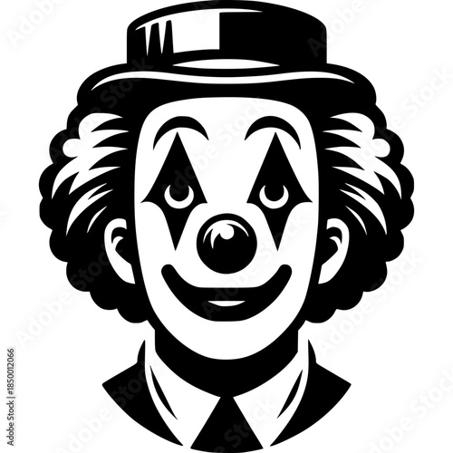 Black and white clown cartoon vector illustration of a masked man wearing a hat and baseball cap in a fun artistic style