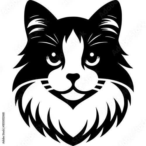 Black vector illustration of a Cat head in bold tattoo style