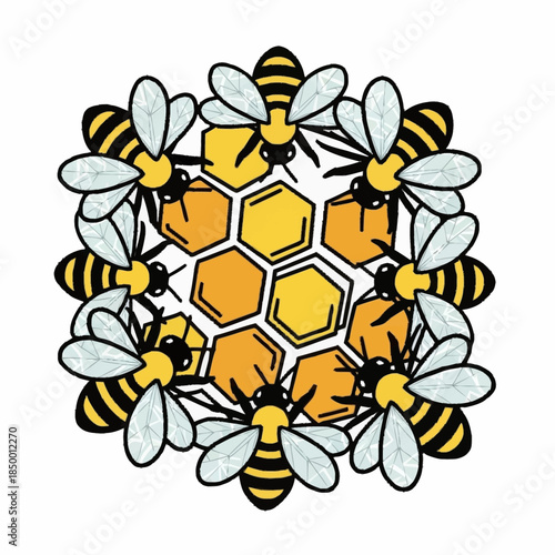 Honeybees and Honeycomb Mandala Illustration.
