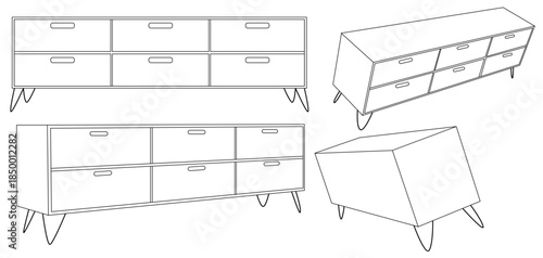 low wardrobe front ,back ,side view vector design  for interior design element and graphic ressources
