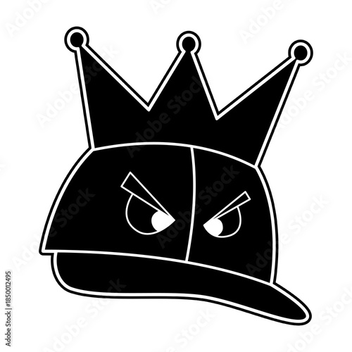 Angry crown hat icon isolated on white background, bold black flat character symbol for attitude, power, rebellion, street style, mascot, logo, and modern graphic design concepts.