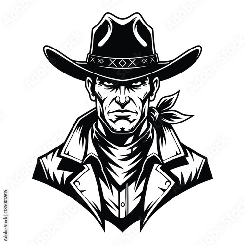 Cowboy man wearing a hat and bandana isolated on transparent background