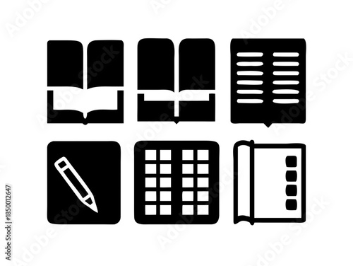 Learning Tools Icon Grid Book Pen Notebook Symb Vector Icon Set