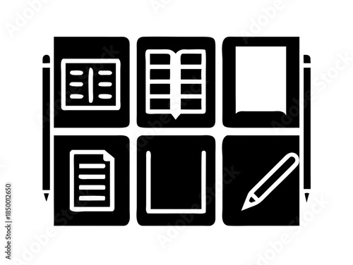 Learning Tools Icon Grid Book Pen Notebook Symb (1) Vector Icon Set