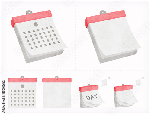 Wiping Calendar & Date Pad Watercolor Illustration Set