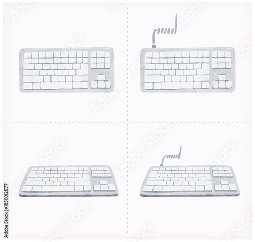 Computer Keyboard Concept Illustration – Wired and Wireless Keyboard