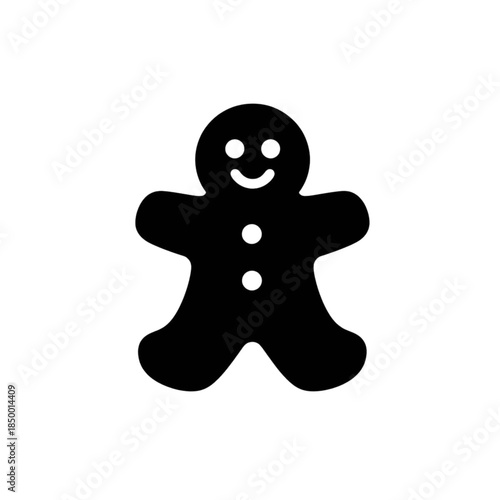 cute minimalist black Christmas cookie icon with a gingerbread-style silhouette. Perfect for holiday apps, festive stickers, Christmas UI, winter themes, and seasonal illustrations