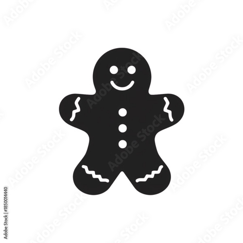 cute minimalist black Christmas cookie icon with a gingerbread-style silhouette. Perfect for holiday apps, festive stickers, Christmas UI, winter themes, and seasonal illustrations