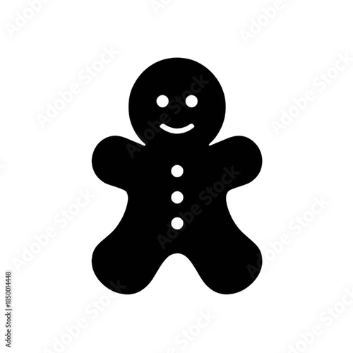 cute minimalist black Christmas cookie icon with a gingerbread-style silhouette. Perfect for holiday apps, festive stickers, Christmas UI, winter themes, and seasonal illustrations