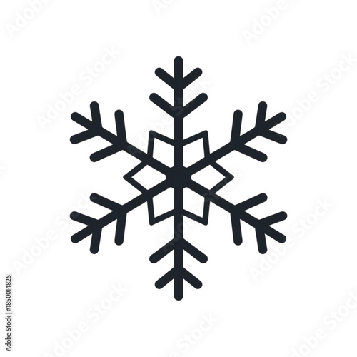 geometric black snowflake icon in clean minimalist style with sharp symmetrical lines. Ideal for winter themes, holiday UI, Christmas graphics, cold season designs, and festive apps