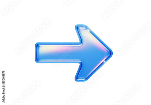 Blue holographic glass arrow icon with subtle reflections designed for modern UI dashboards and workflow optimization applications on white background