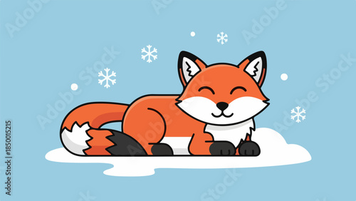 Red fox resting in a snowy winter landscape