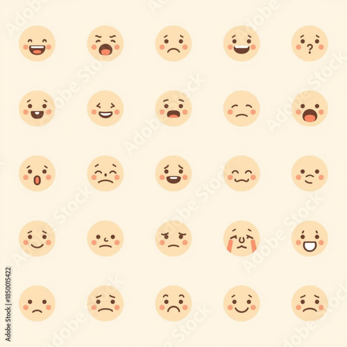 30 Round Emoticon Faces Expressing Diverse Emotions