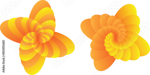 Two orange butterfly shaped objects on a white background