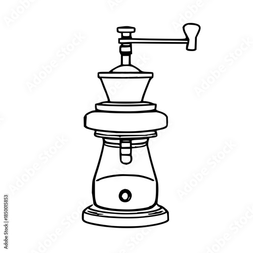 Vintage manual coffee grinder outline line art illustration