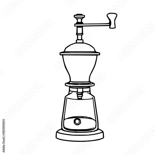 Vintage hand-crank coffee grinder icon — line art vector illustration
