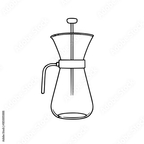 Minimalist line-art coffee pot with plunger and handle (French press icon)