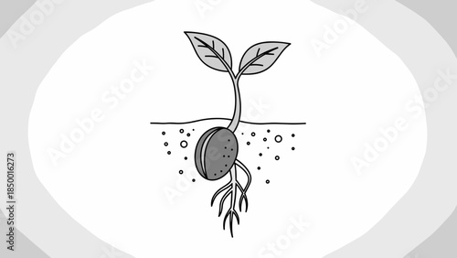 Sprouting Seedling with Roots and Leaves.