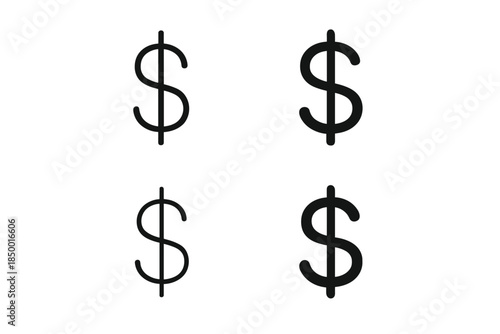 Four black dollar signs on a white background, representing currency and finance