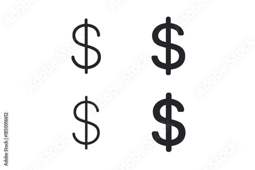 Collection of four dollar sign icons in varying weights and styles on a white background