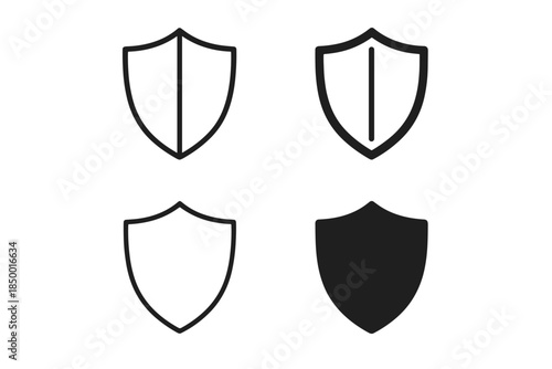 Collection of four shield icons in outline and solid styles for security and protection concepts