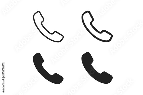 Set of two outline and two solid phone receiver icons on a white background