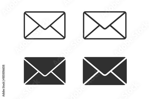 Set of two outline and two solid envelope icons on a white background